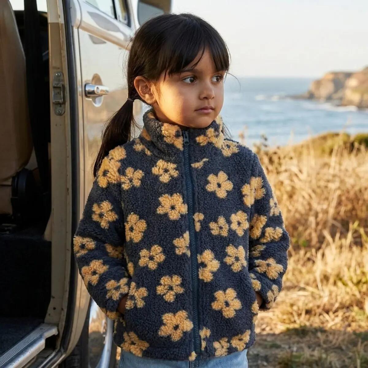 Enfant Veste polaire chaude zippée Fleurs beiges 4/4