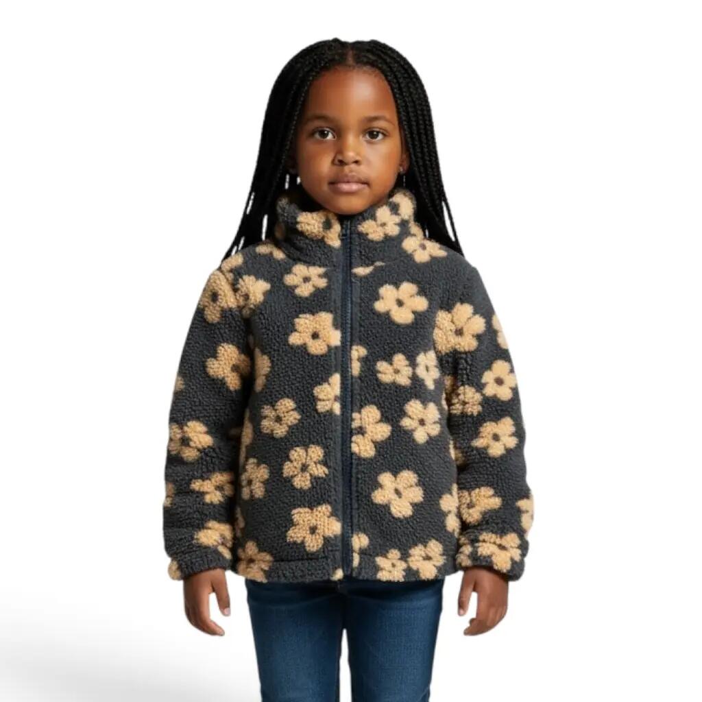 Enfant Veste polaire chaude zippée Fleurs beiges 3/4