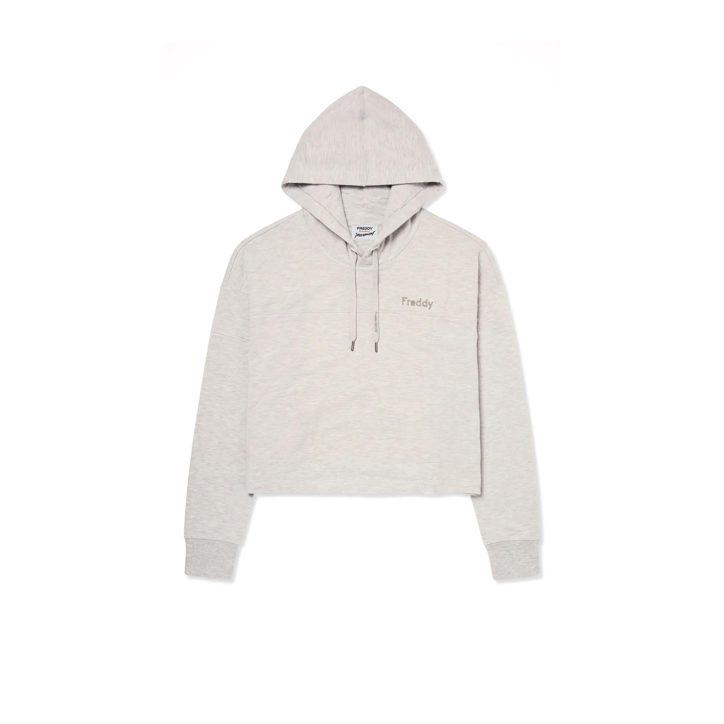 Felpa boxy cropped mélange donna con cappuccio Freddy MOV 1/3
