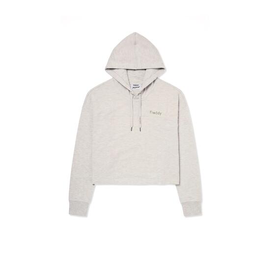 Felpa boxy cropped mélange donna con cappuccio Freddy MOV