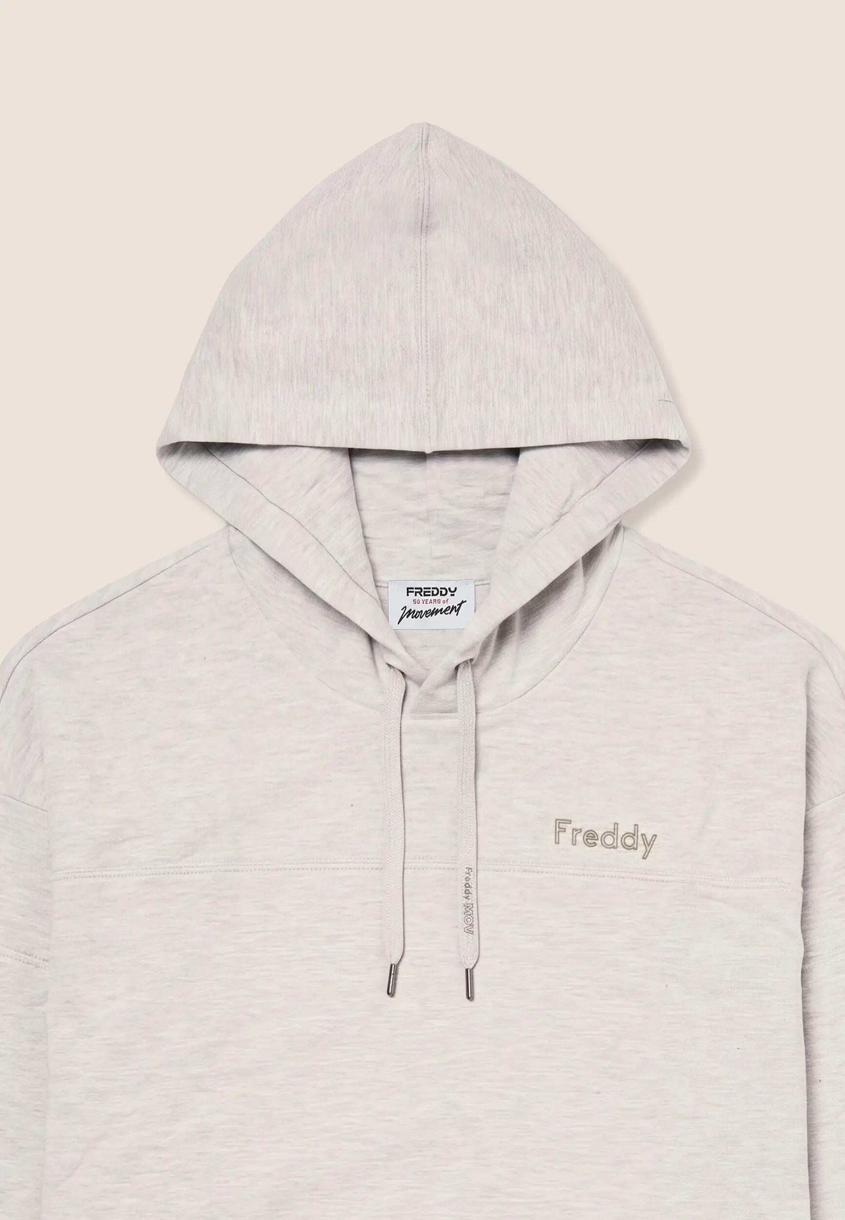 Felpa boxy cropped mélange donna con cappuccio Freddy MOV 3/3