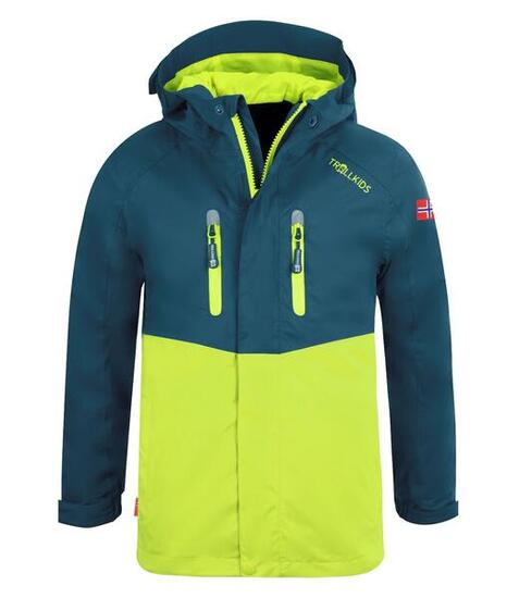 Kinder Regenjacke Nusfjord Petrolblau/Lime