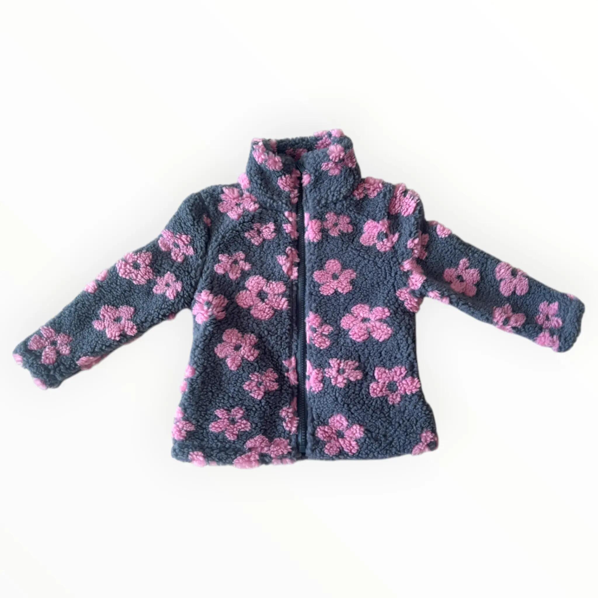Kinder-Fleecejacke mit rosa Blumen 2/4