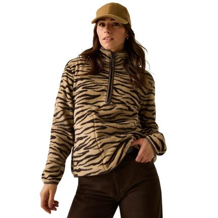 Haut Polaire À Col Montant Zippé Motif/style Imprimé Zèbre FRANKIE Femme (Beige