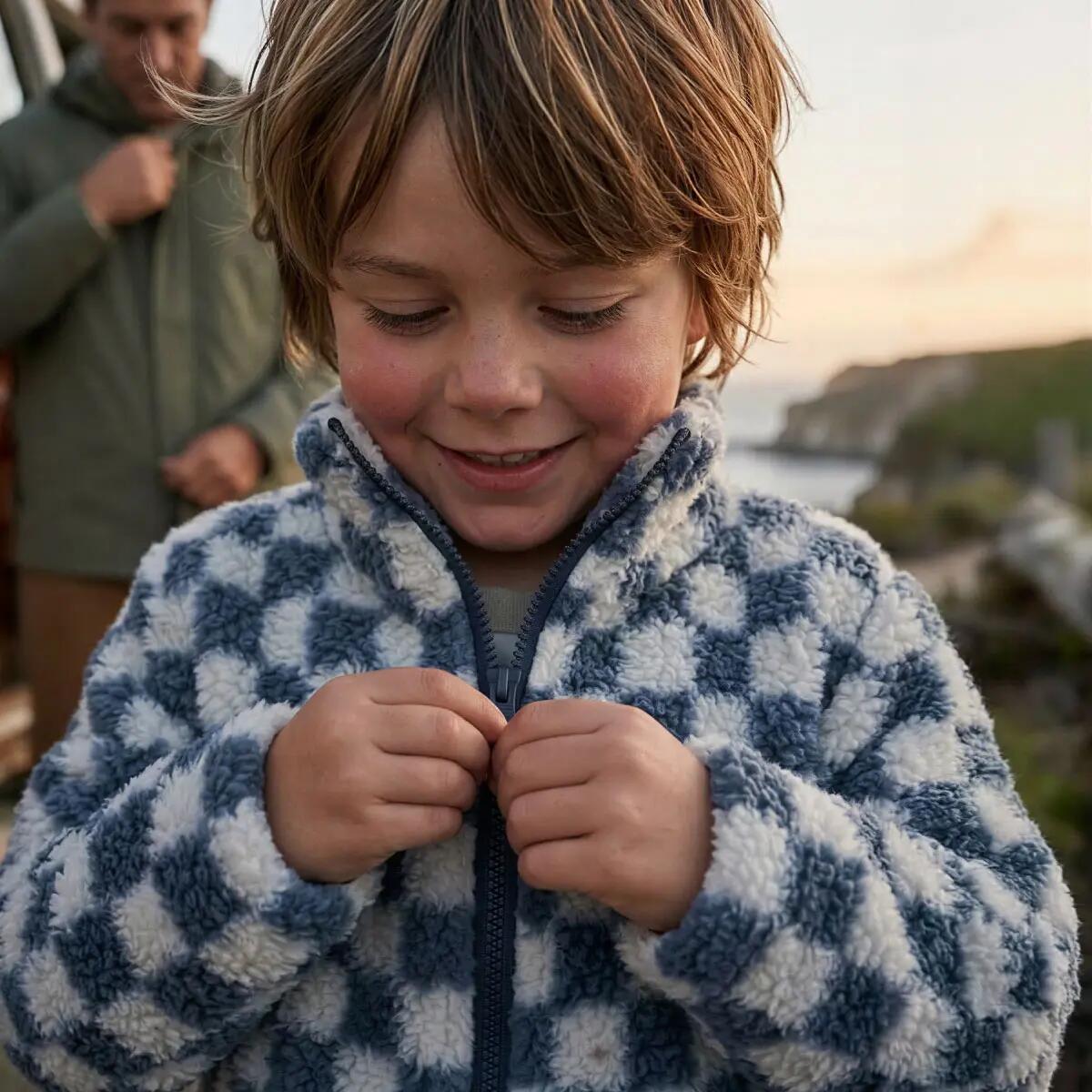 Enfant Veste polaire chaude zippée Carreaux gris 4/4