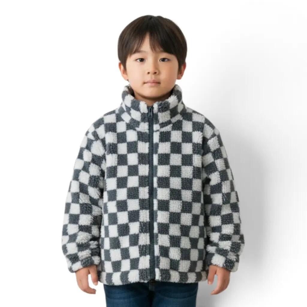 Enfant Veste polaire chaude zippée Carreaux gris 3/4