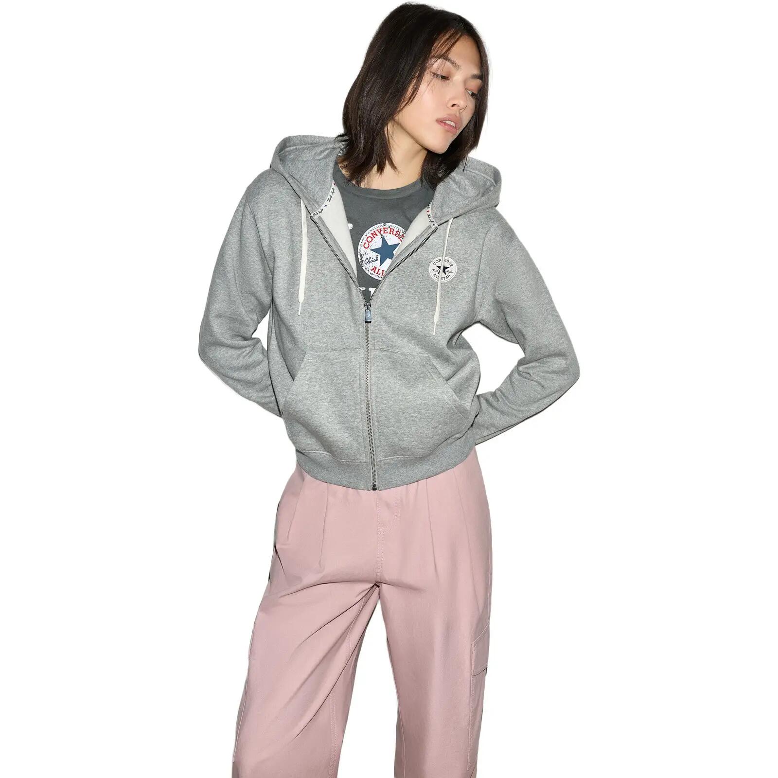 Hanorac femei Converse Signature Full-zip, Gri