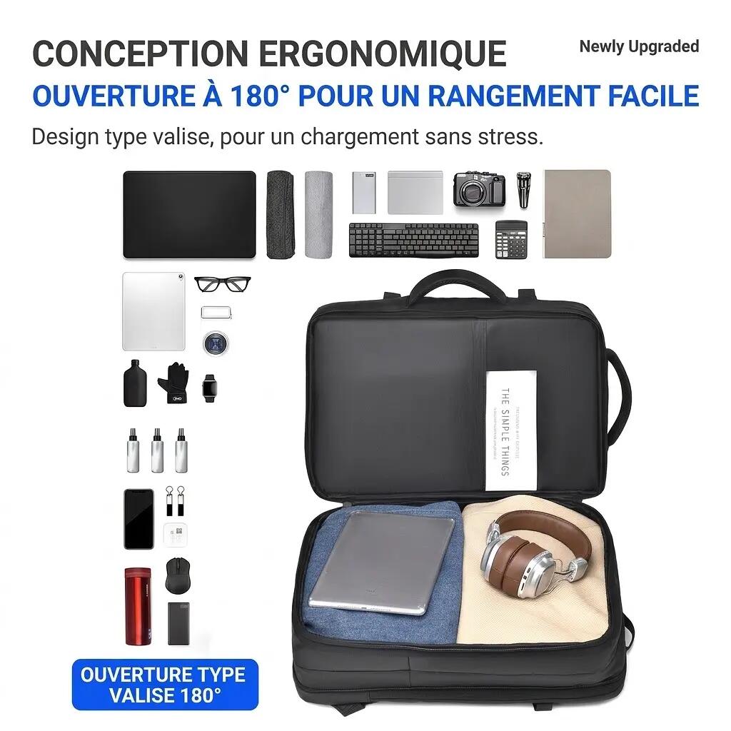 Sac à dos ordinateur extensible 32-38 L 30x45x19 cm - Noir 4/11