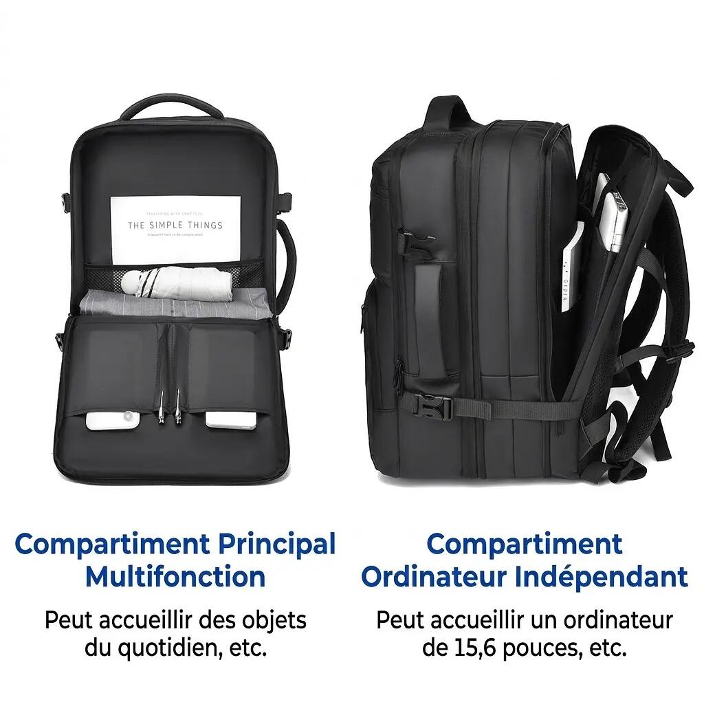 Sac à dos ordinateur extensible 32-38 L 30x45x19 cm - Noir 3/11
