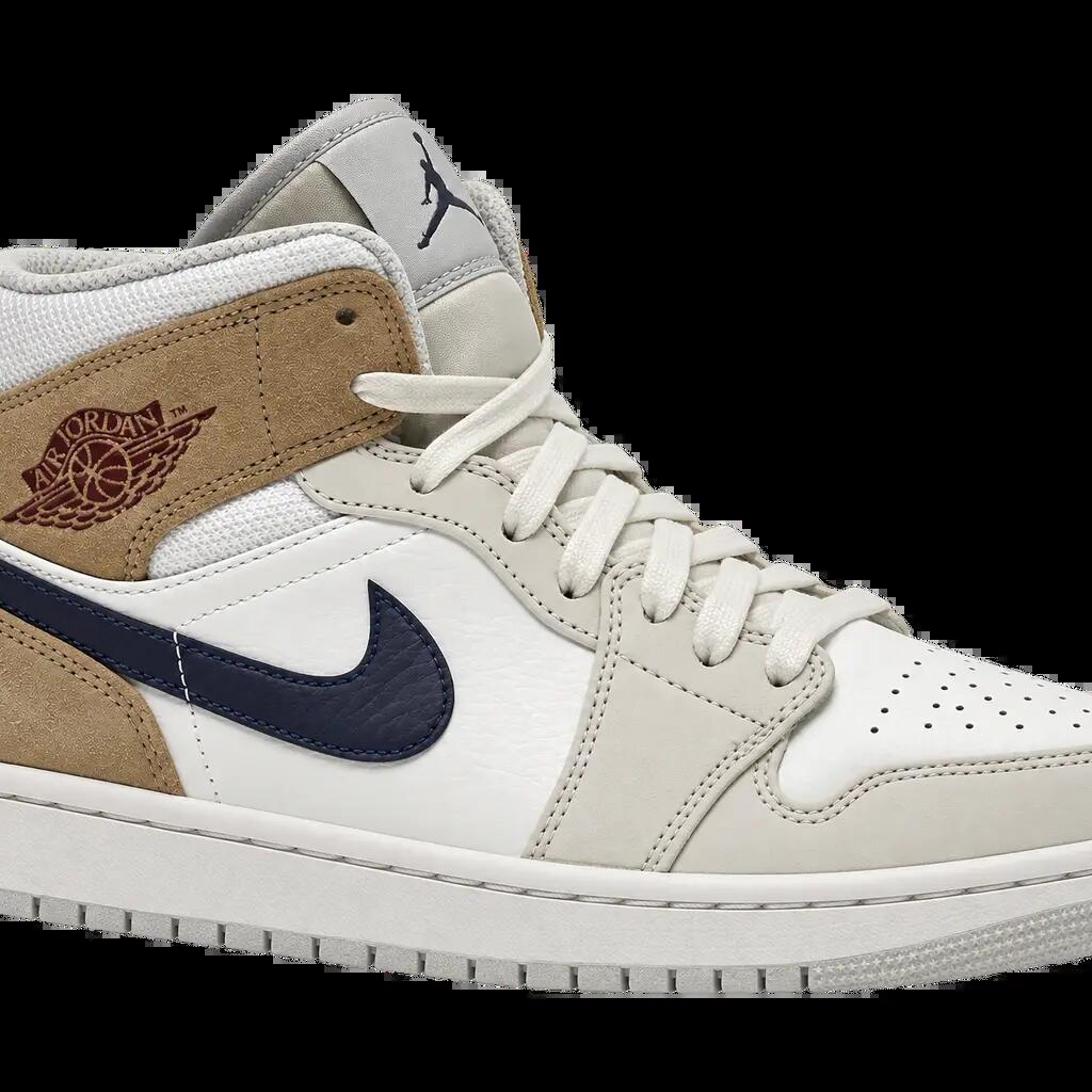 Herren - Sneaker - Mid-Top - air jordan 1 mid - weiß, khaki, blue void