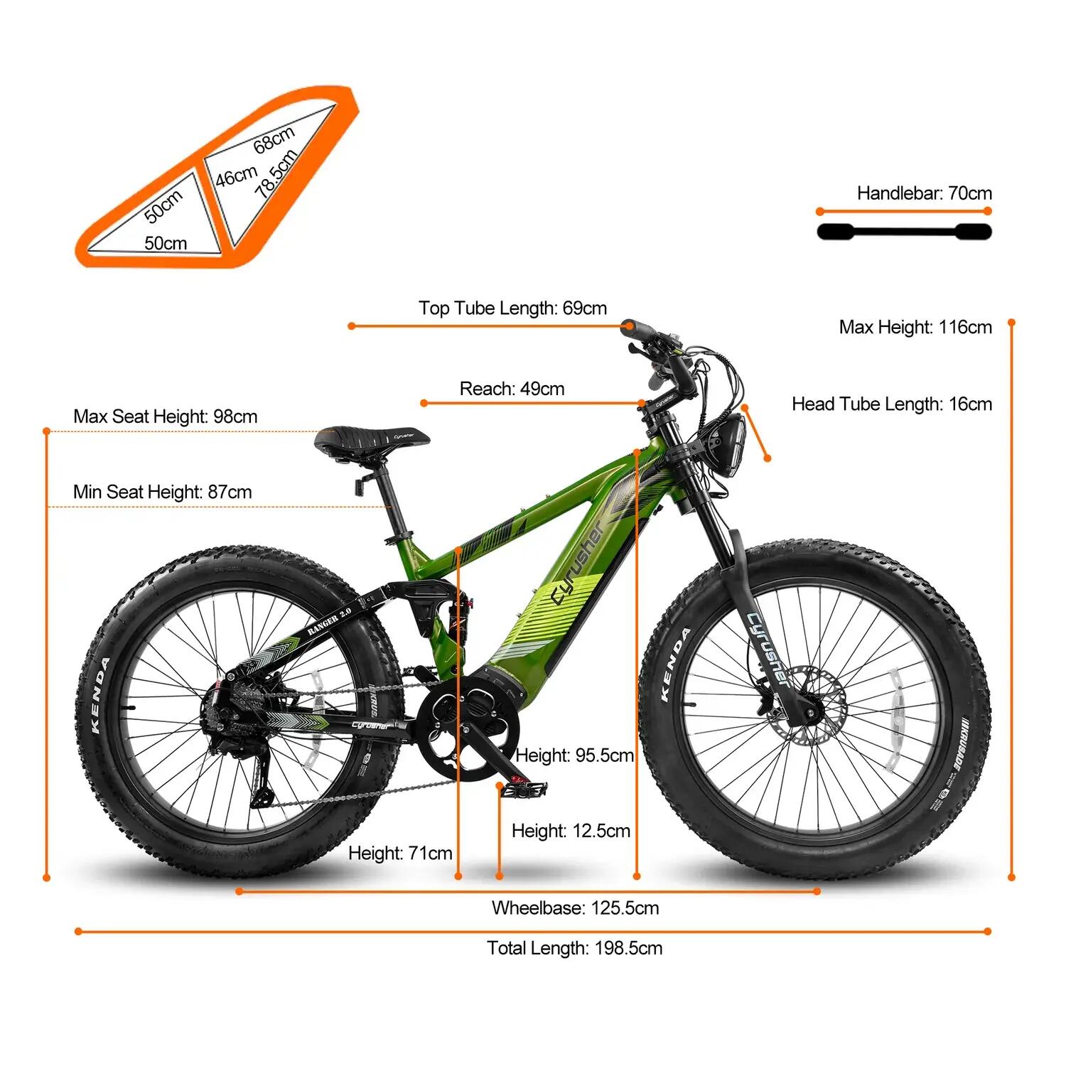 Bicicleta elétrica urbana adulto Cyrusher Ranger 2.0 bateria 52V20Ah 95N·m 3/7