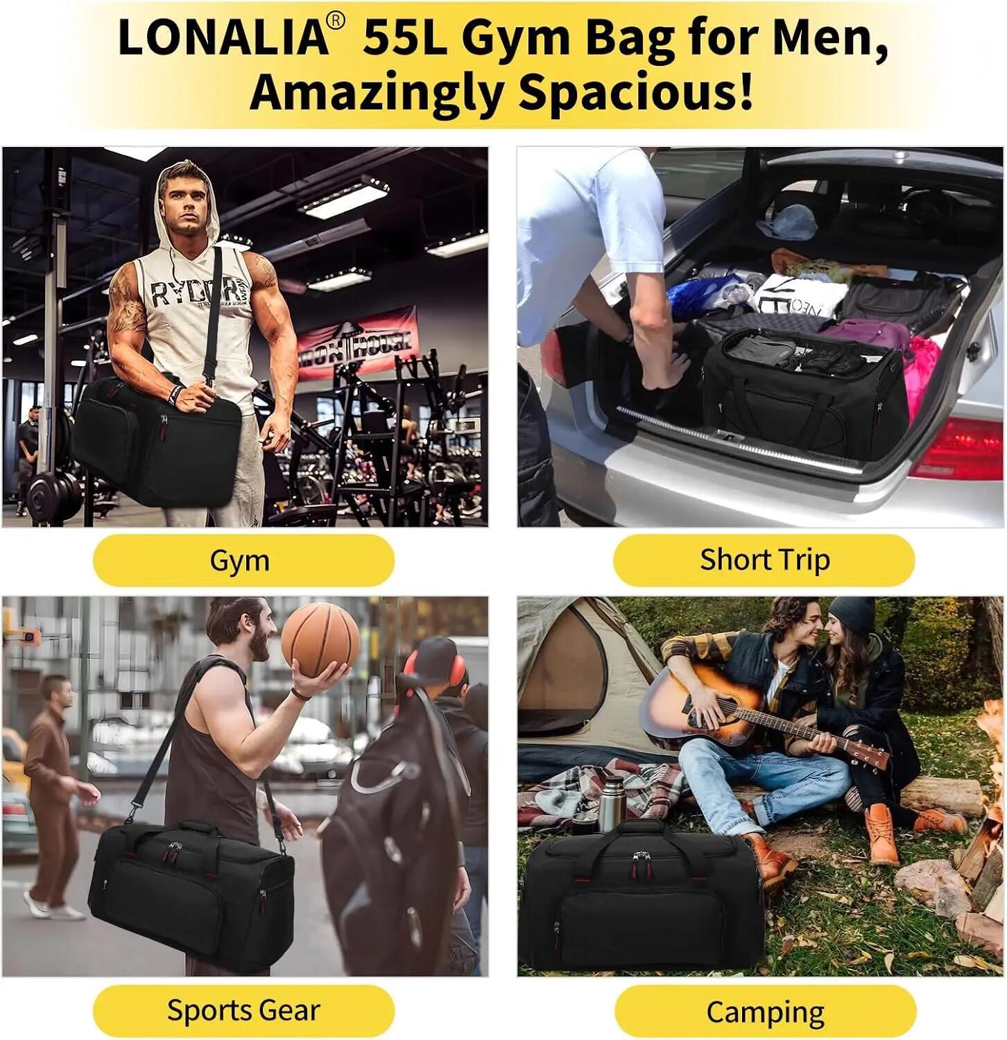 55L Grand Sac de Sport Homme - Sac de Fitness Homme, Sac de Voyage pour 5/6