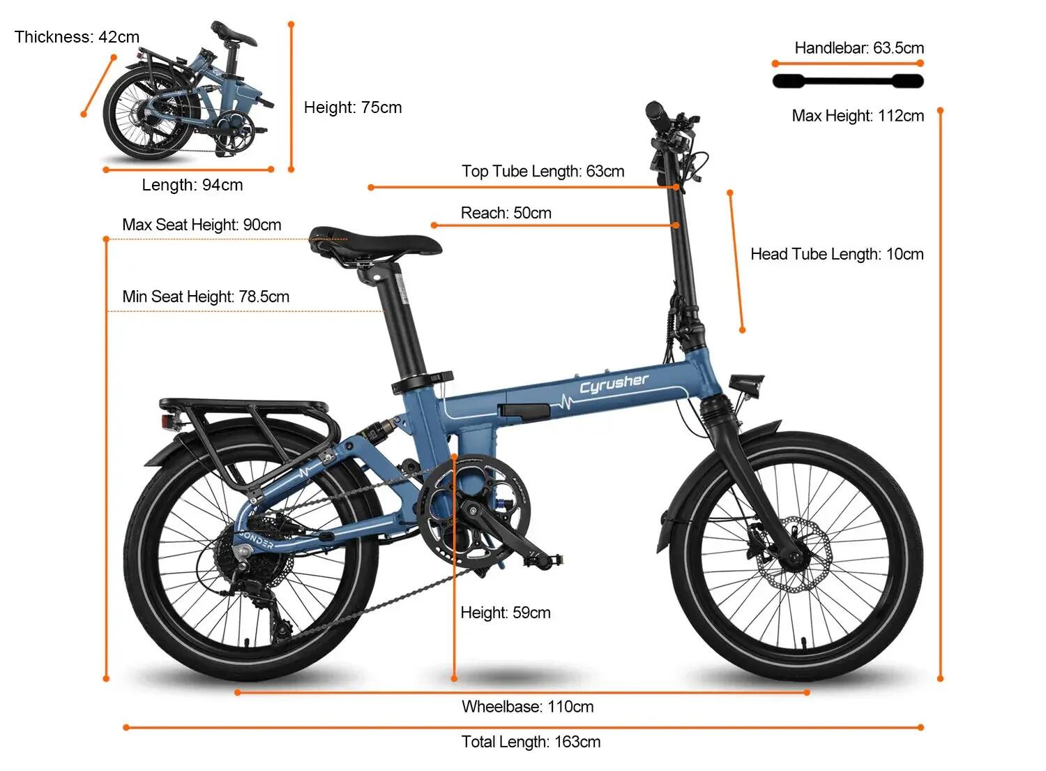 Bici elettrica Cyrusher Sonder, Motore 250W, Batteria 48V 10Ah, Pneumatici 20" 8/8