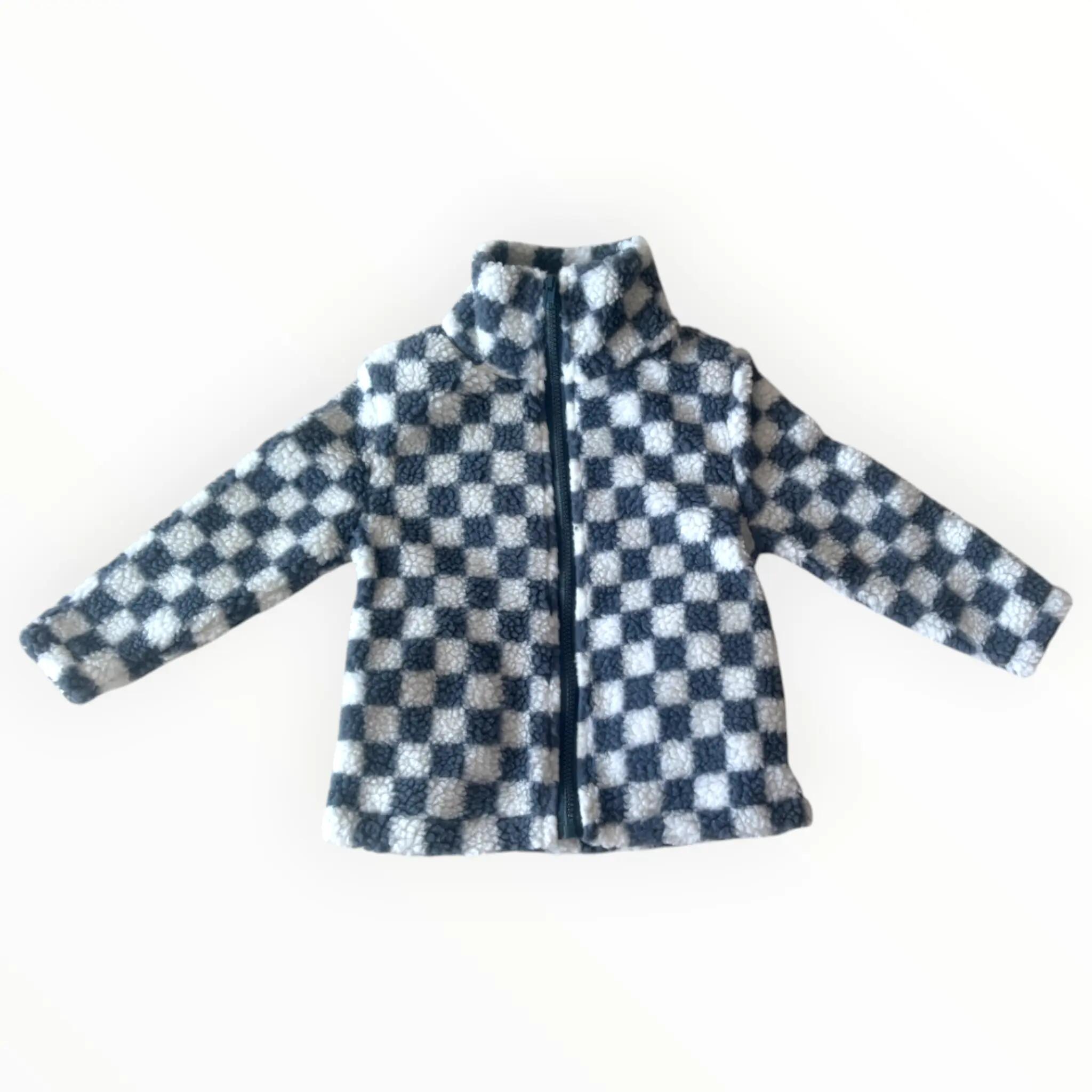 Enfant Veste polaire chaude zippée Carreaux gris 2/4