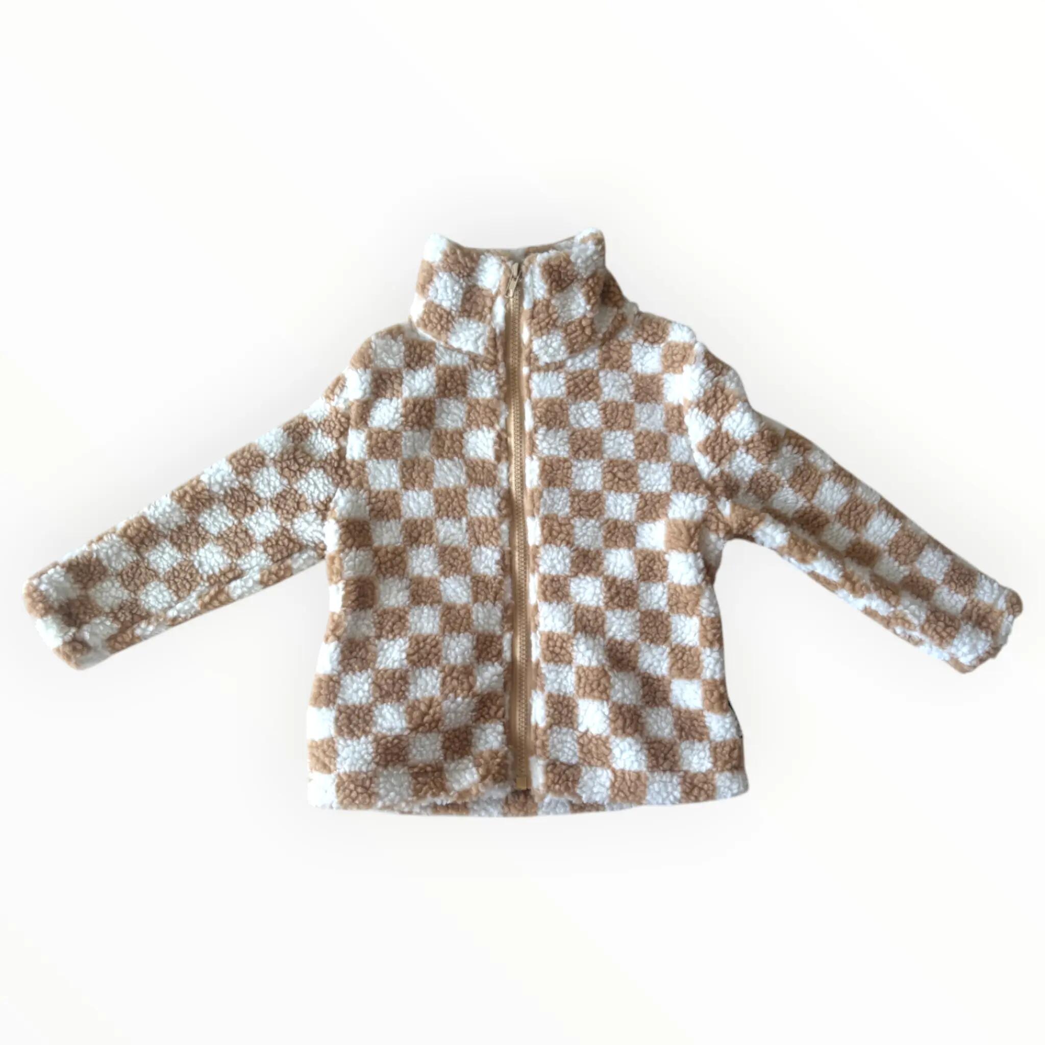 Criança Casaco fleece quente com fecho Quadrados bege 2/4