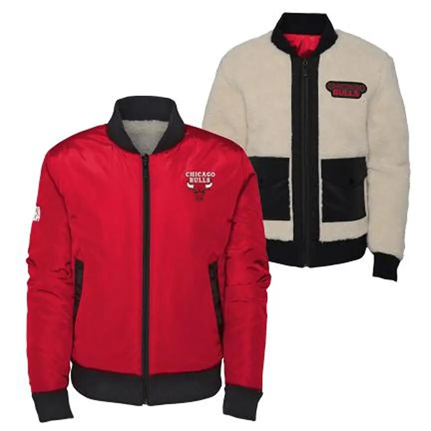 Jachetă Junior reversibilă OUTERSTUFF NBA Varsity Chicago Bulls roșie