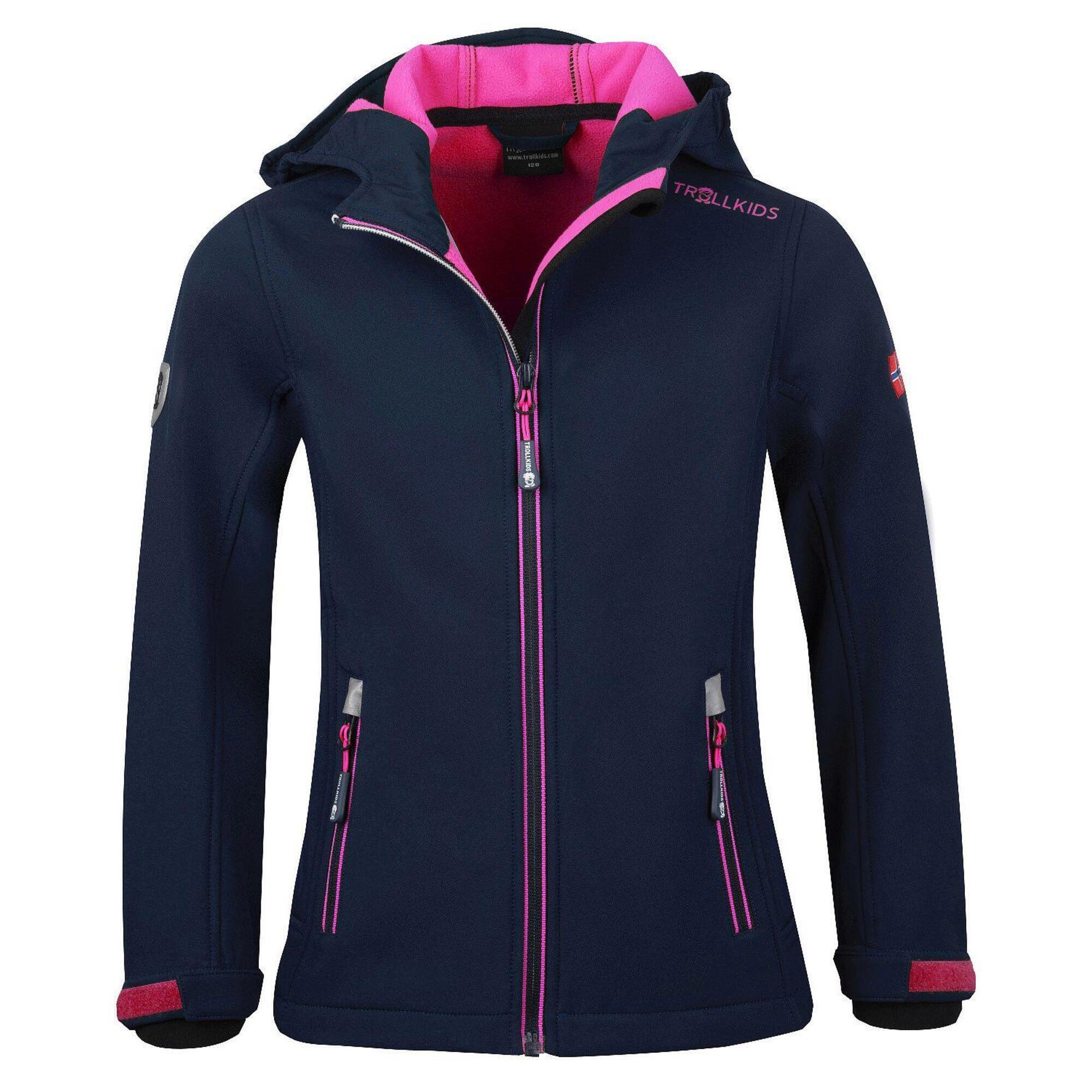 TROLLKIDS Mädchen Softshelljacke Trollfjord Wasserabweisend Marineblau / Magenta