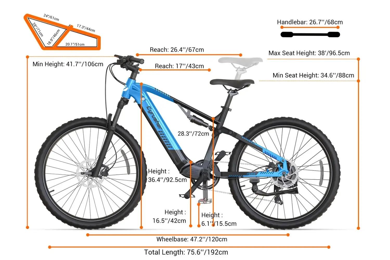 Bici elettrica Cyrusher Flex, Motore 250W, Batteria 48V 15Ah, pneumatici 27,5" 5/5