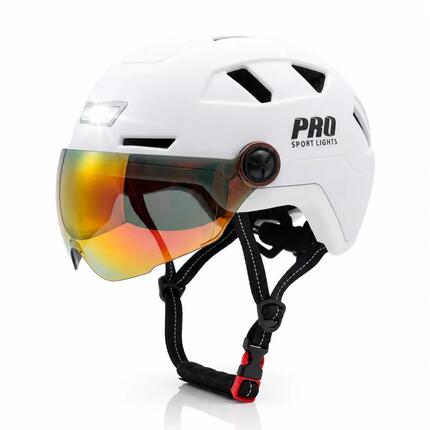 Kask rowerowy Speed Pedelec – biały, z wizjerem i oświetleniem LED
