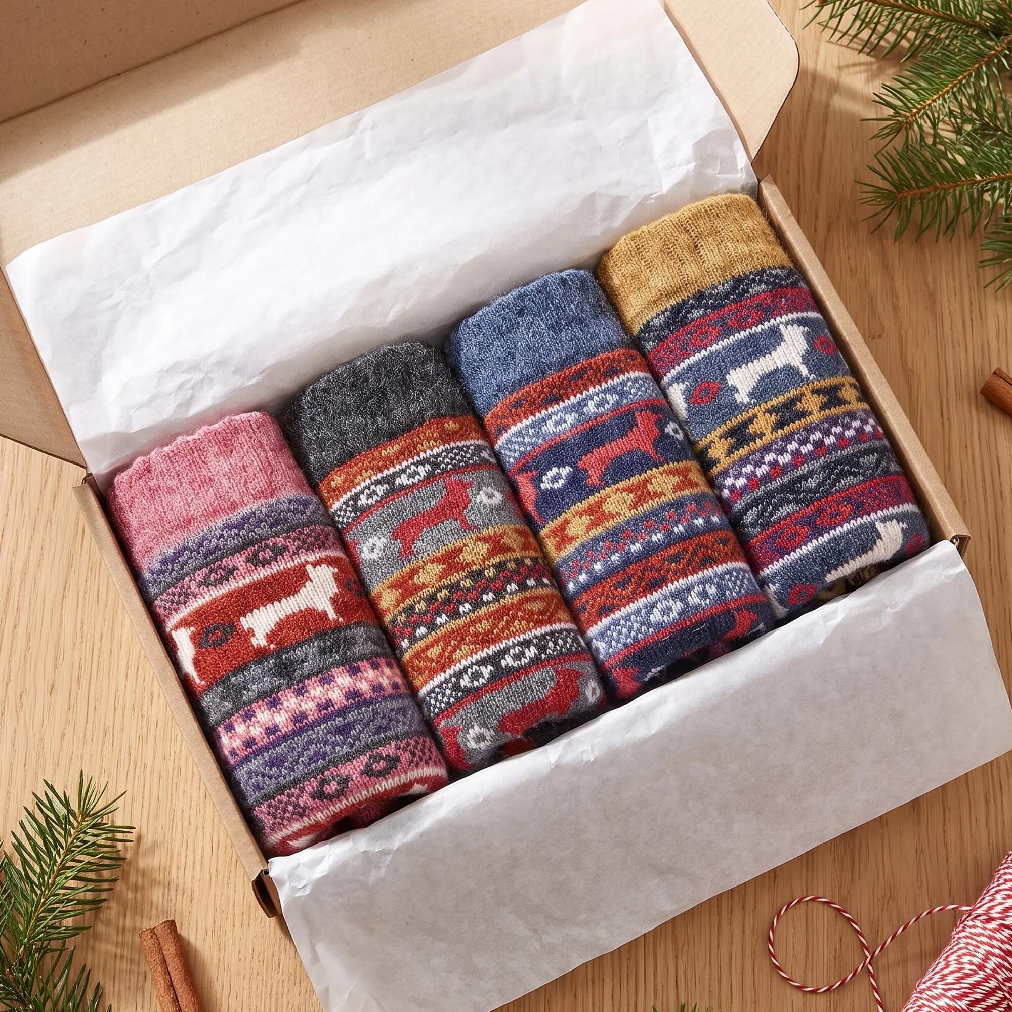 Damen Herren Wandern Winter Norweger Socken mit Merino und Alpaka 4 Paar 6/7