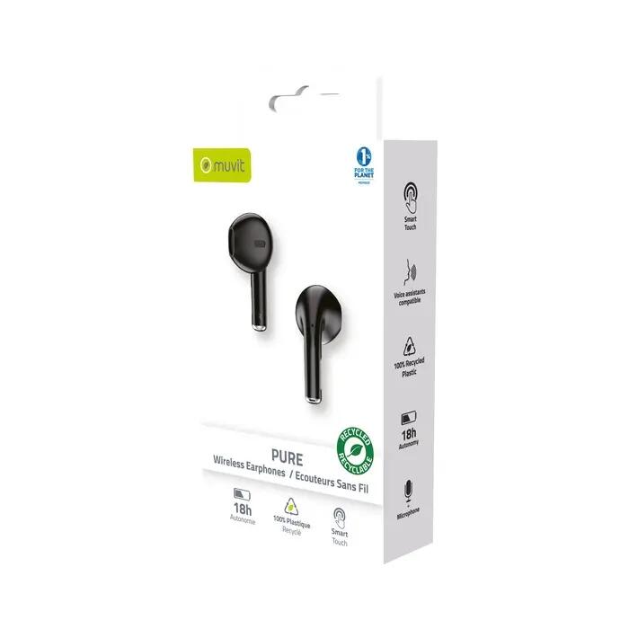 ECOUTEURS SANS FIL PURE PLASTIQUE RECYCLE NOIR 4/4