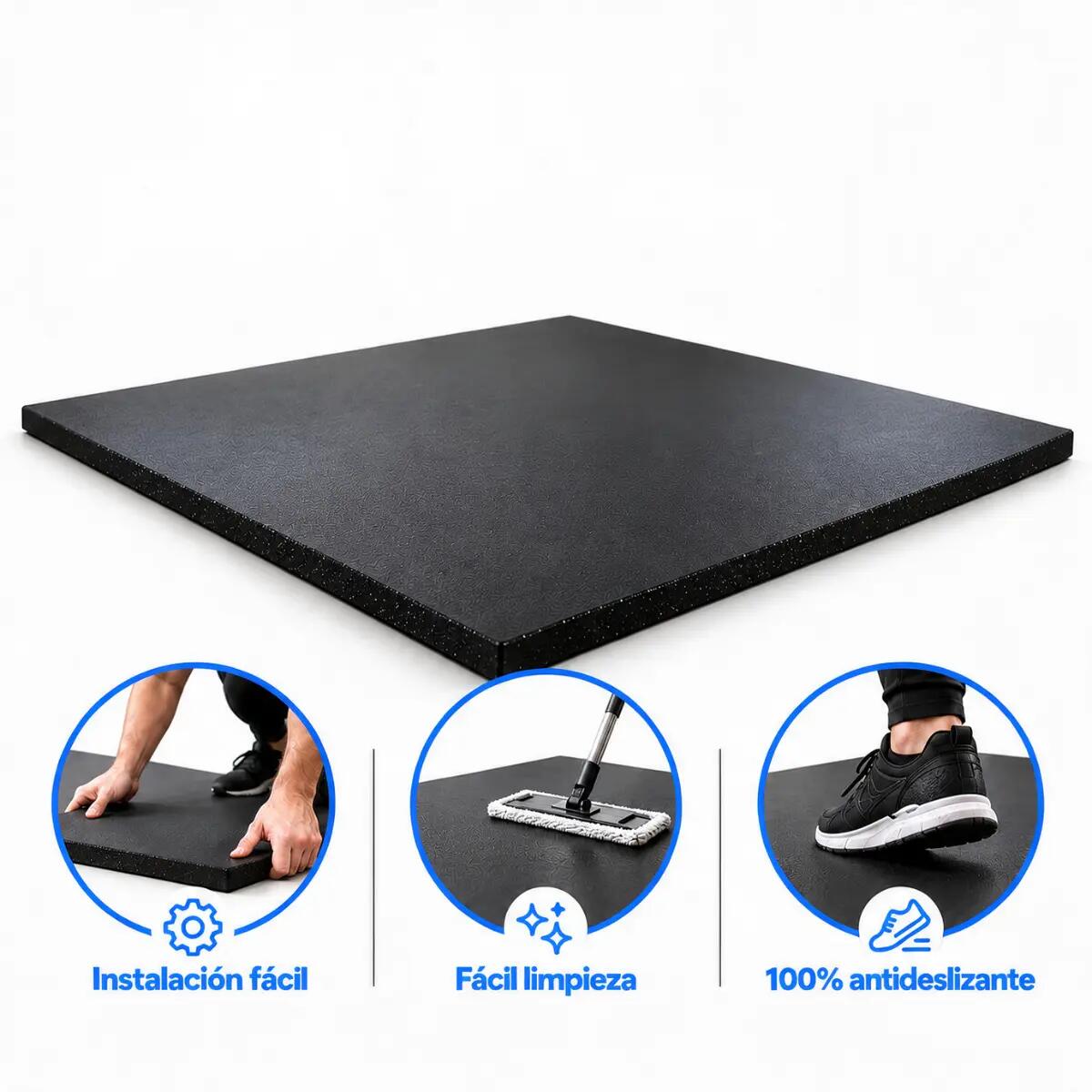 Losetas de Caucho para Gimnasio Pack 12 uds 1x1m x 10mm Negro 4/9