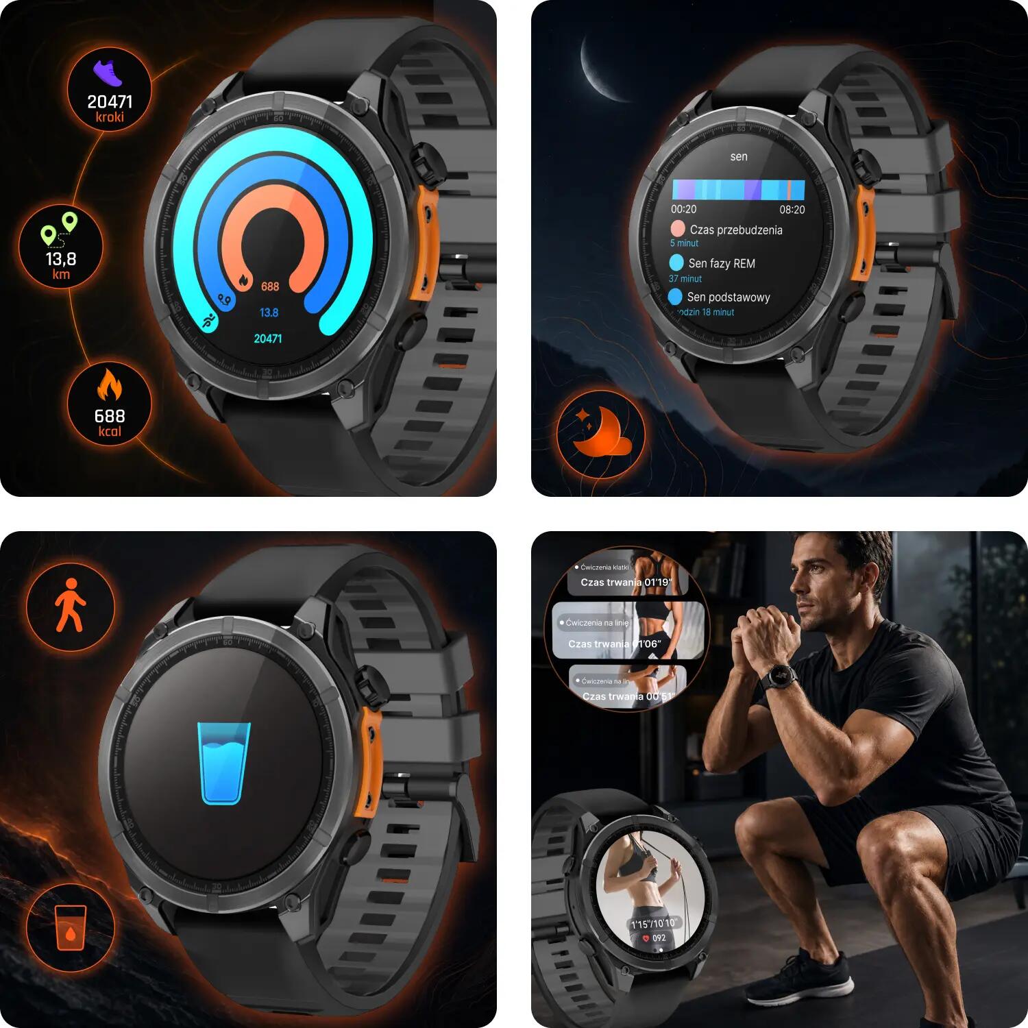 Smartwatch Forever SW-900 Focus GPS Bluetooth 5.4 AMOLED IP68 8/15