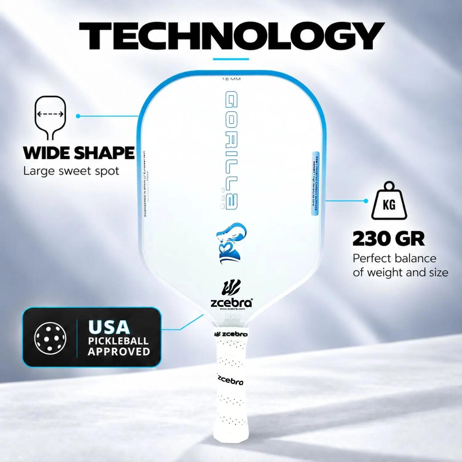 Pala de Pickleball Zcebra Gorilla Pro Series WHITE 3/6