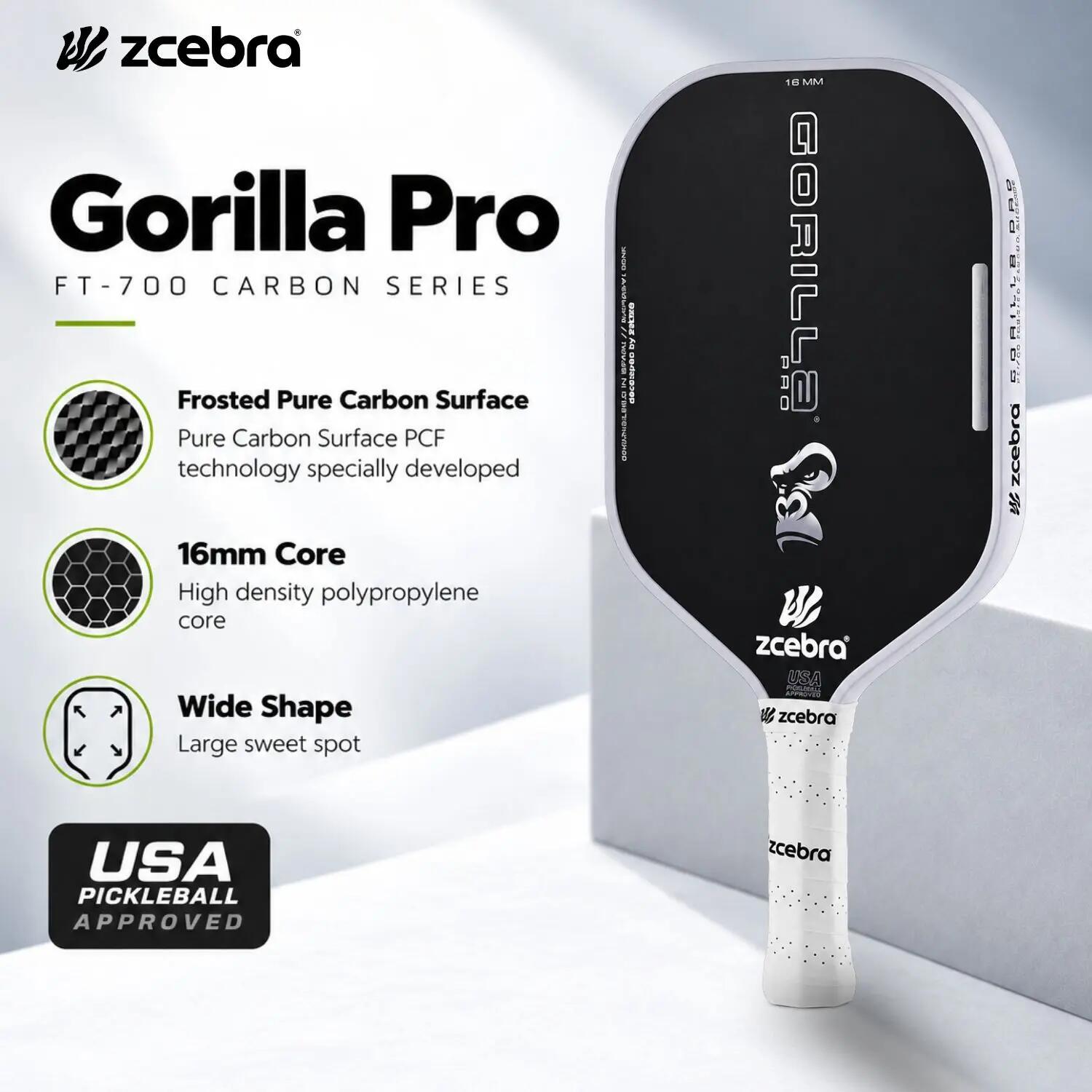 Palette de Pickleball Zcebra Gorilla Pro Pure Carbon 4/6