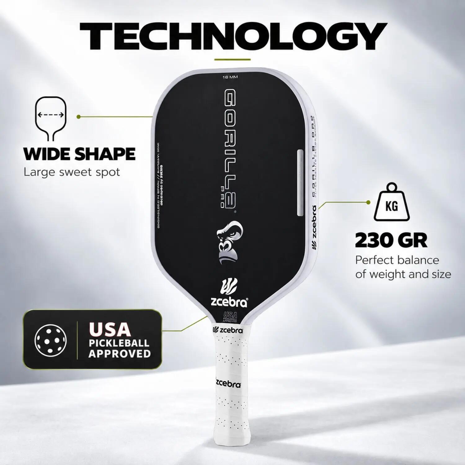 Palette de Pickleball Zcebra Gorilla Pro Pure Carbon 3/6