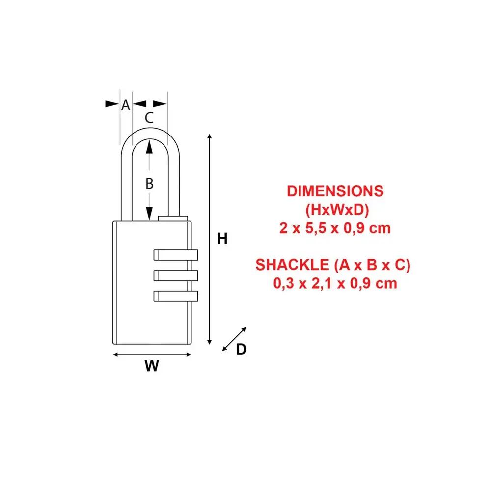 Lucchetto alluminio combinazione, 20x55x9 mm 2/3