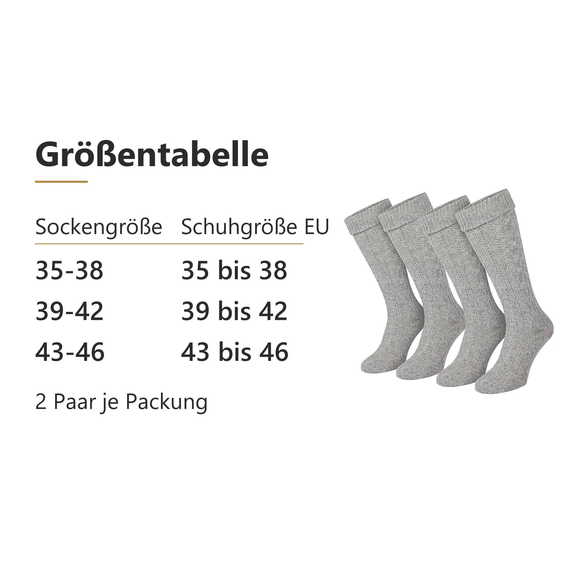 Damen Herren Trachten Kniestrümpfe mit Zopfmuster 2 Paar Baumwollmix Volksfest 7/10
