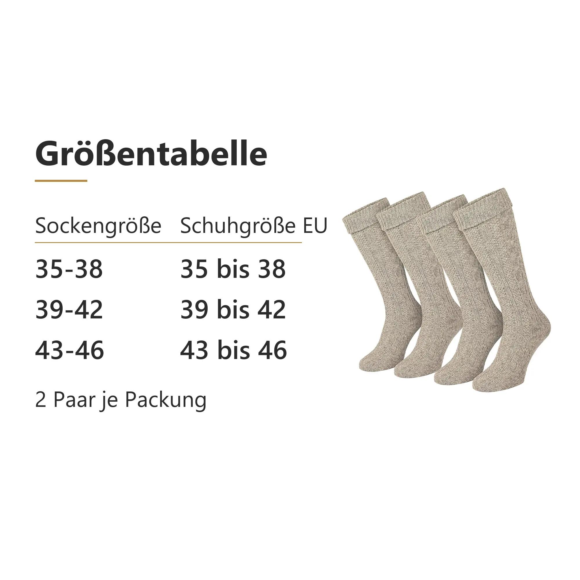 Damen Herren Trachten Kniestrümpfe mit Zopfmuster 2 Paar Baumwollmix Volksfest 7/7
