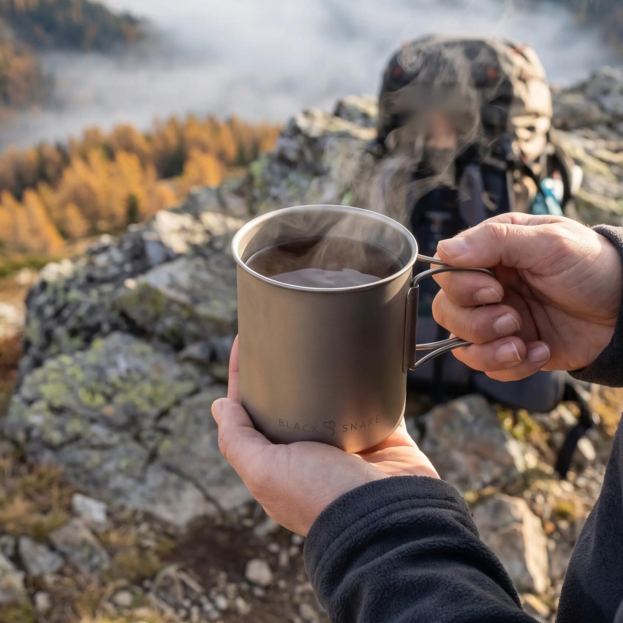 Camping Kochset Titan für Trekking, 2 Töpfe 750 + 420 ml und Göffel 3-teilig 5/7