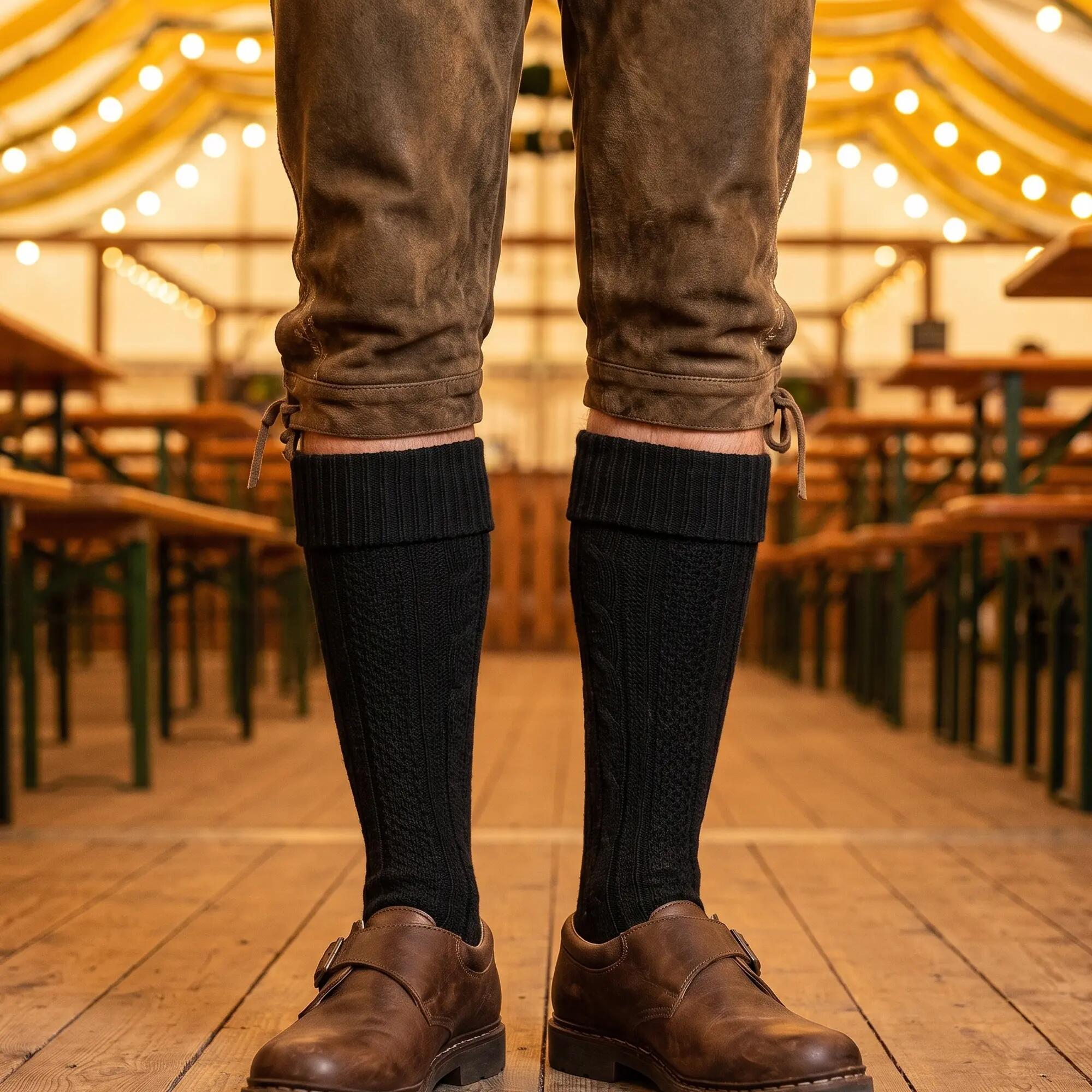 Damen Herren Trachtensocken Kniestrümpfe Zopfmuster Umschlagbund Baumwolle 3/8