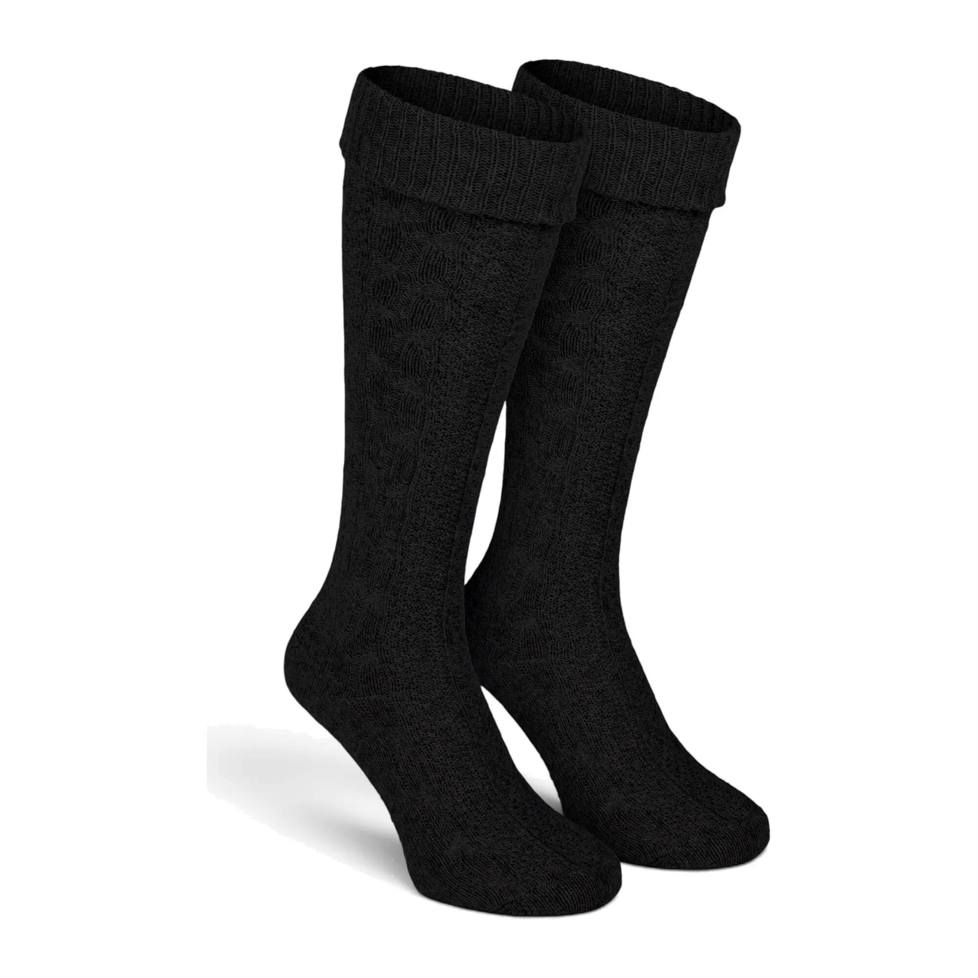 Damen Herren Trachtensocken Kniestrümpfe Zopfmuster Umschlagbund Baumwolle 2/8