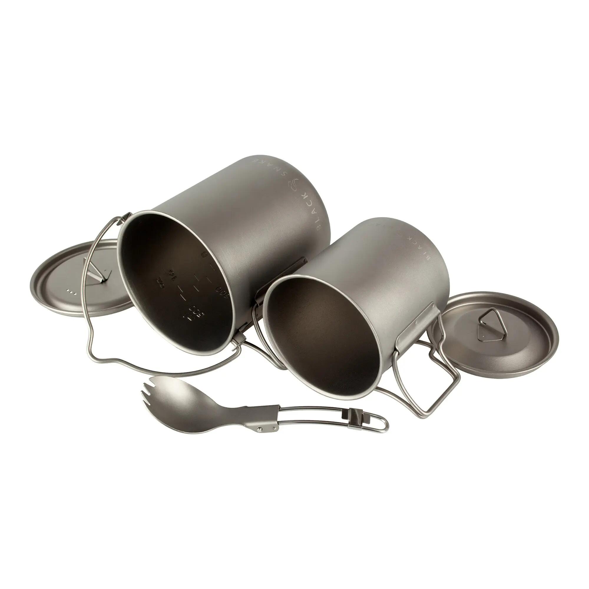 Camping Kochset Titan für Trekking, 2 Töpfe 750 + 420 ml und Göffel 3-teilig 2/7