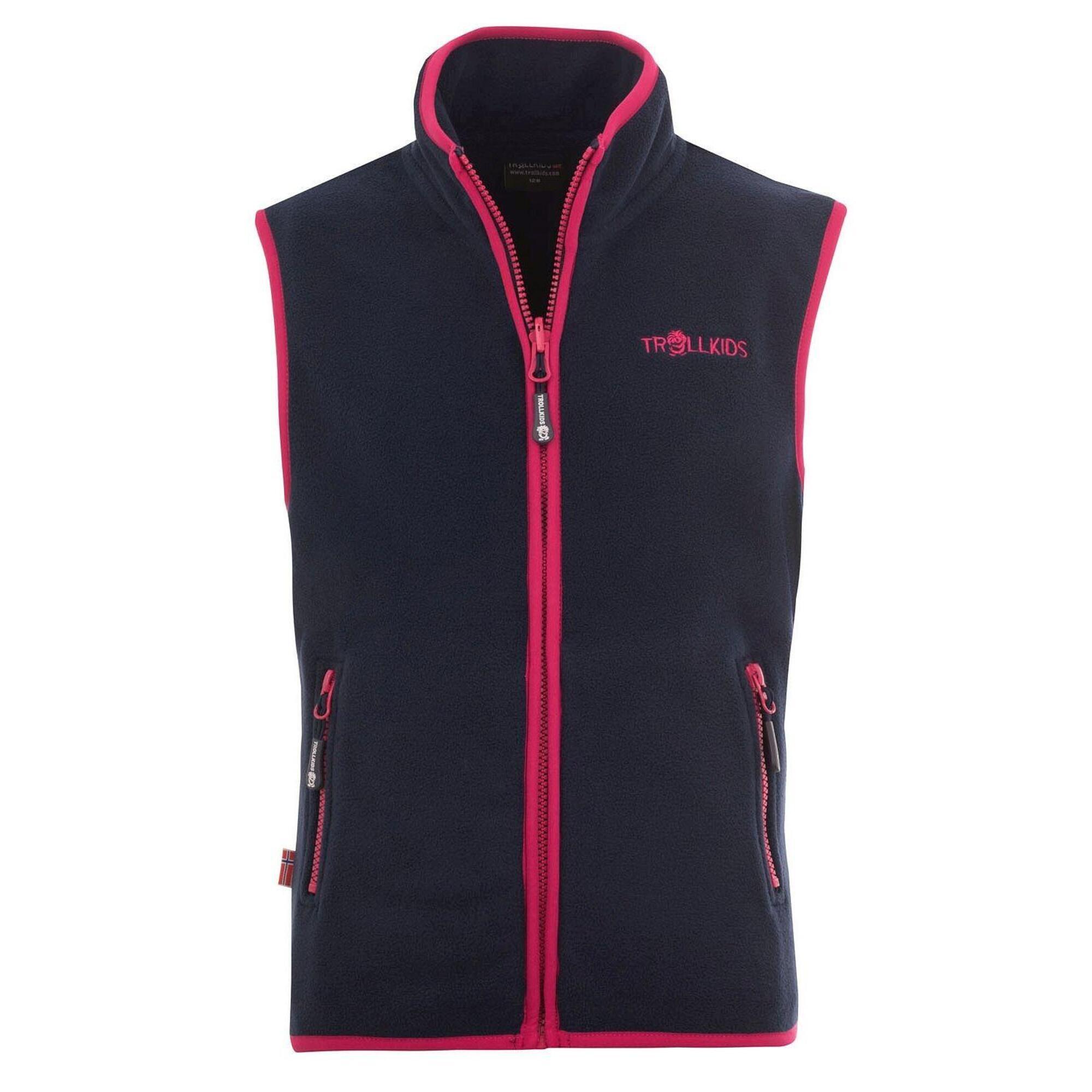 Arendal fleece vest for children navy blue / pink