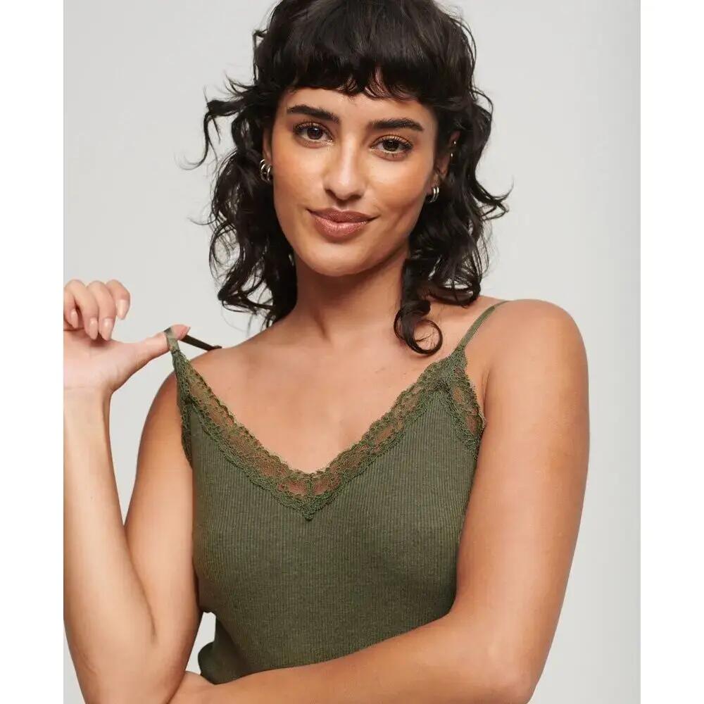 Camisola de alças com nervuras em algodão orgânico para mulher, com acabamento e 3/5