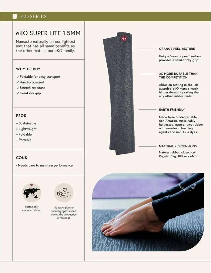 Manduka eKO Superlite Reis Yogamat van Rubber 1,5 mm - Houtskool 7/14
