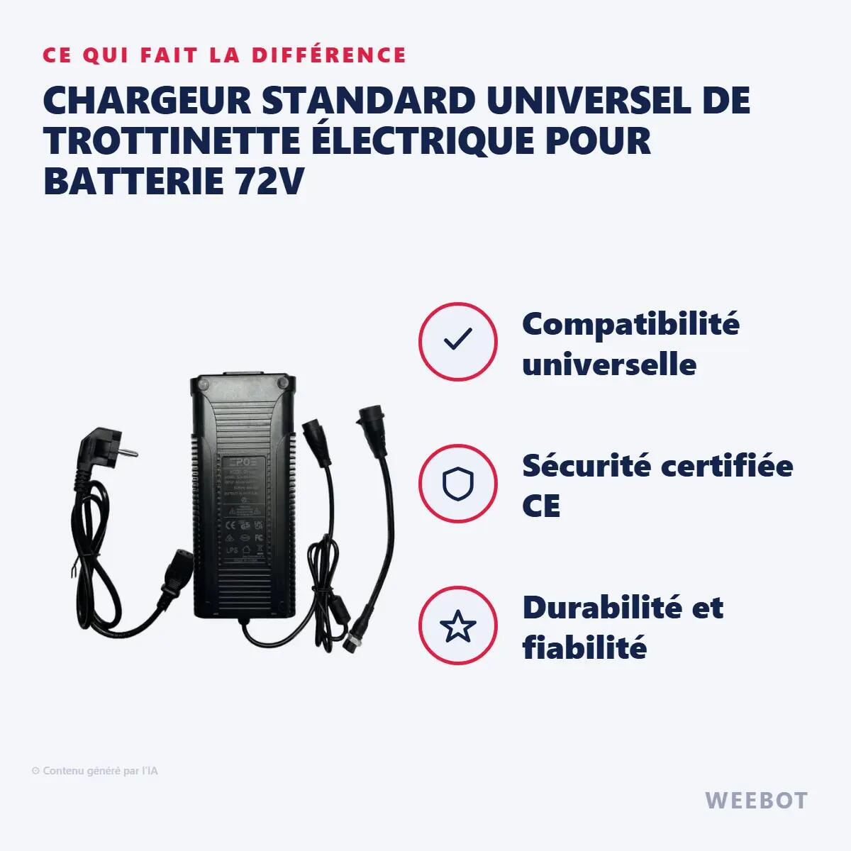 Chargeur Standard Universel de Trottinette Électrique pour Batterie 72V 6/6