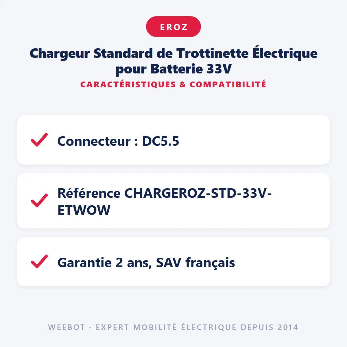 Chargeur Standard de Trottinette Électrique pour Batterie 33V 5/6