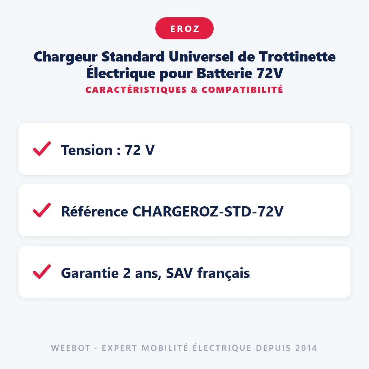 Chargeur Standard Universel de Trottinette Électrique pour Batterie 72V 5/6