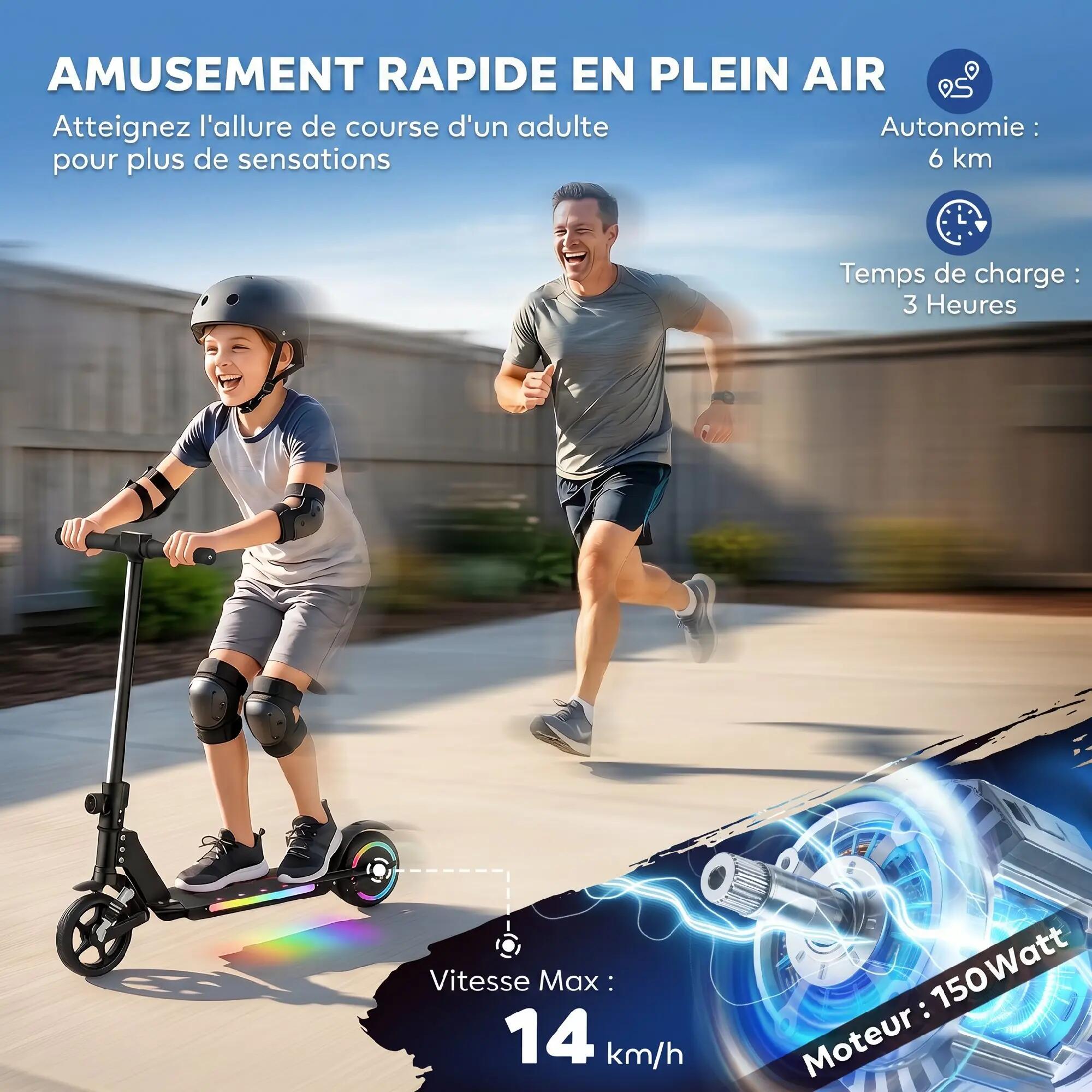 Trottinette électrique pliable LED 150W max. 14 Km/h enfant 6-14 ans noir 3/4