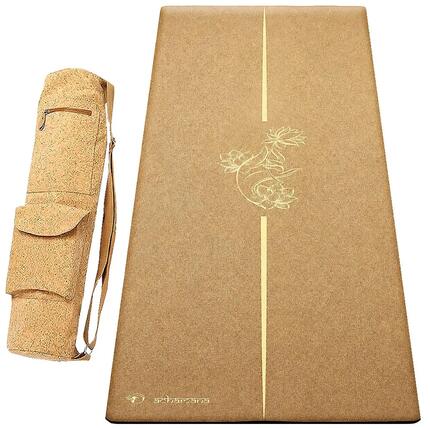 Tapis de yoga caoutchouc & liège 5mmx68cmx1,83m + sac liège - Main de mudra