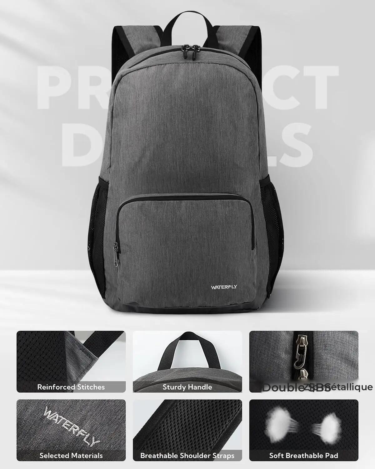 Sac à dos randonnée unisexe 20 L pliable Gris 3/3