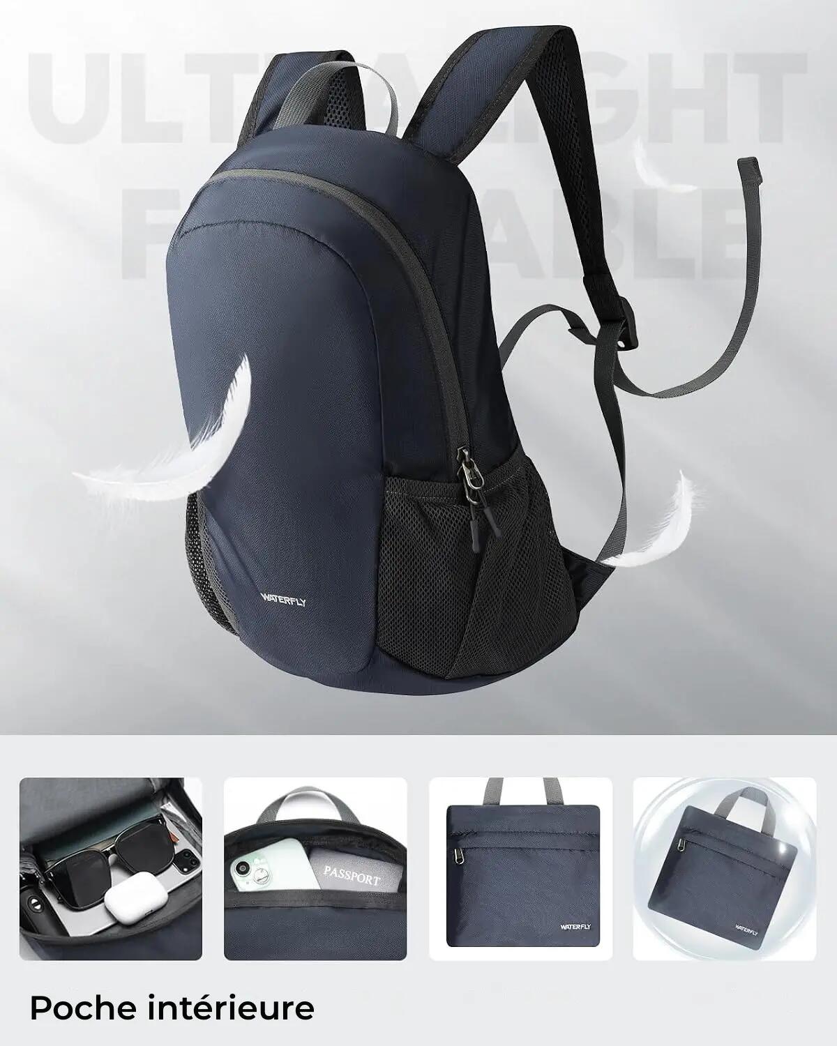 Sac à dos randonnée unisexe 18 L pliable ultraléger Bleu 3/3
