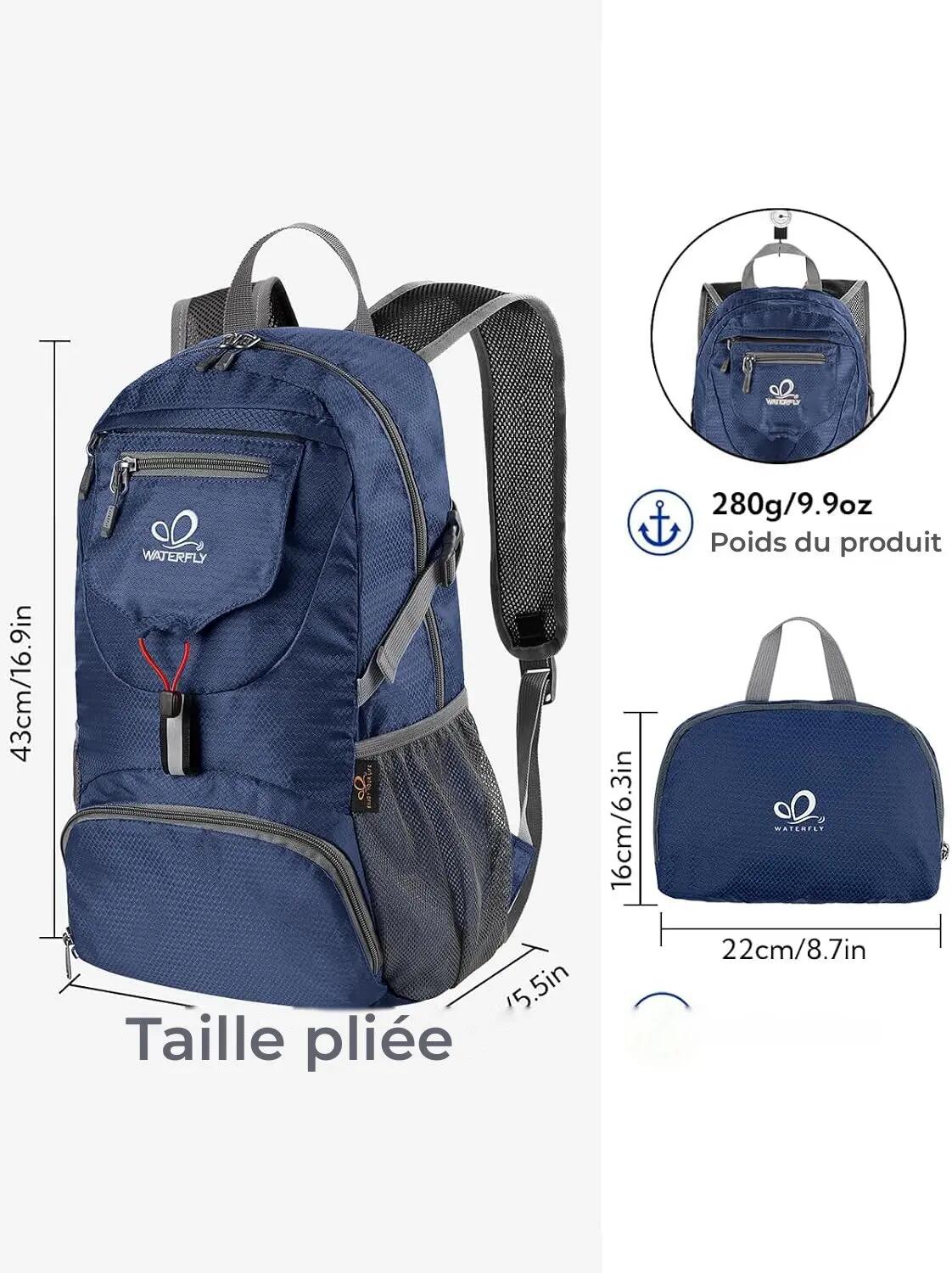 Sac à dos randonnée unisexe 20 L pliable ultraléger Bleu 3/3