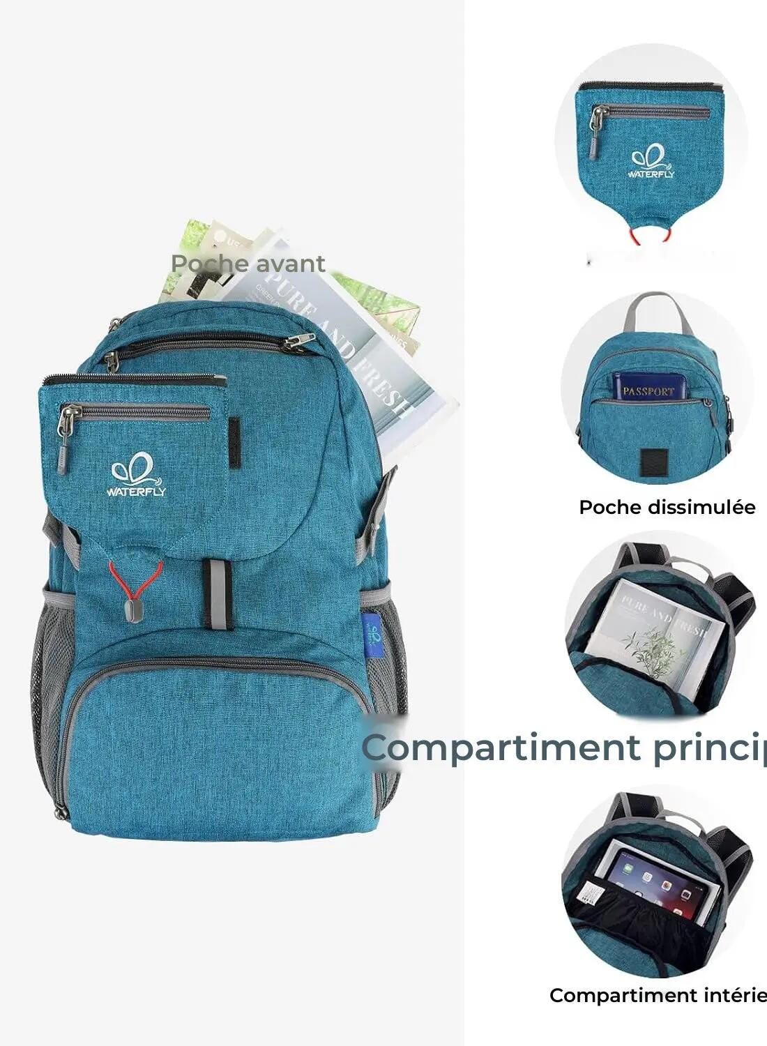 Sac à dos randonnée unisexe 20 L pliable ultraléger Bleu 3/3
