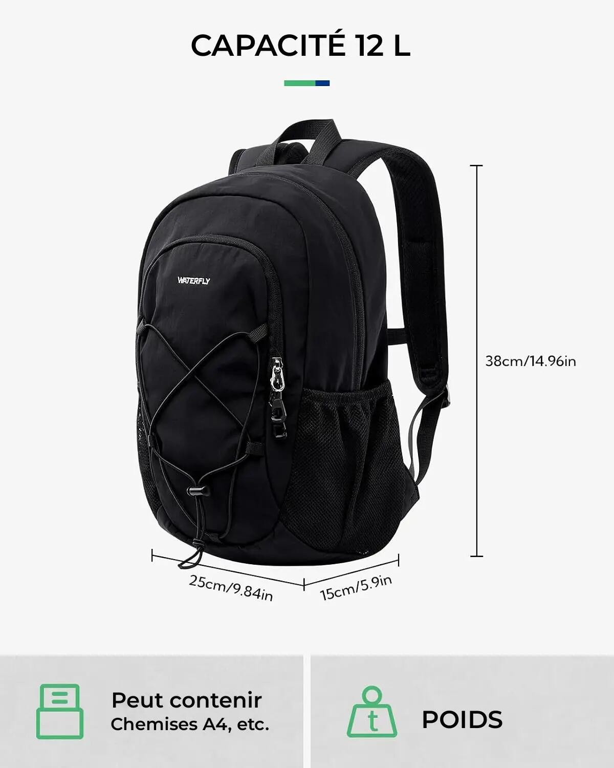 Sac à dos randonnée unisexe 12 L ultraléger Noir 2/3
